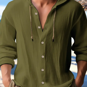 Men's Casual Button Up Hooded Shirt, Chic Hoodie, Hawaiian Shirt