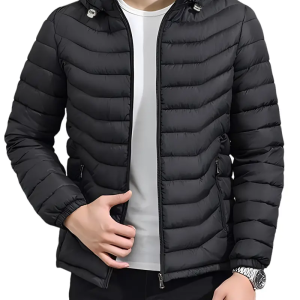 Men's Stylish Solid Puffer Coat With Pockets, Casual Breathable Stand Collar Zip Up Long Sleeve Warm